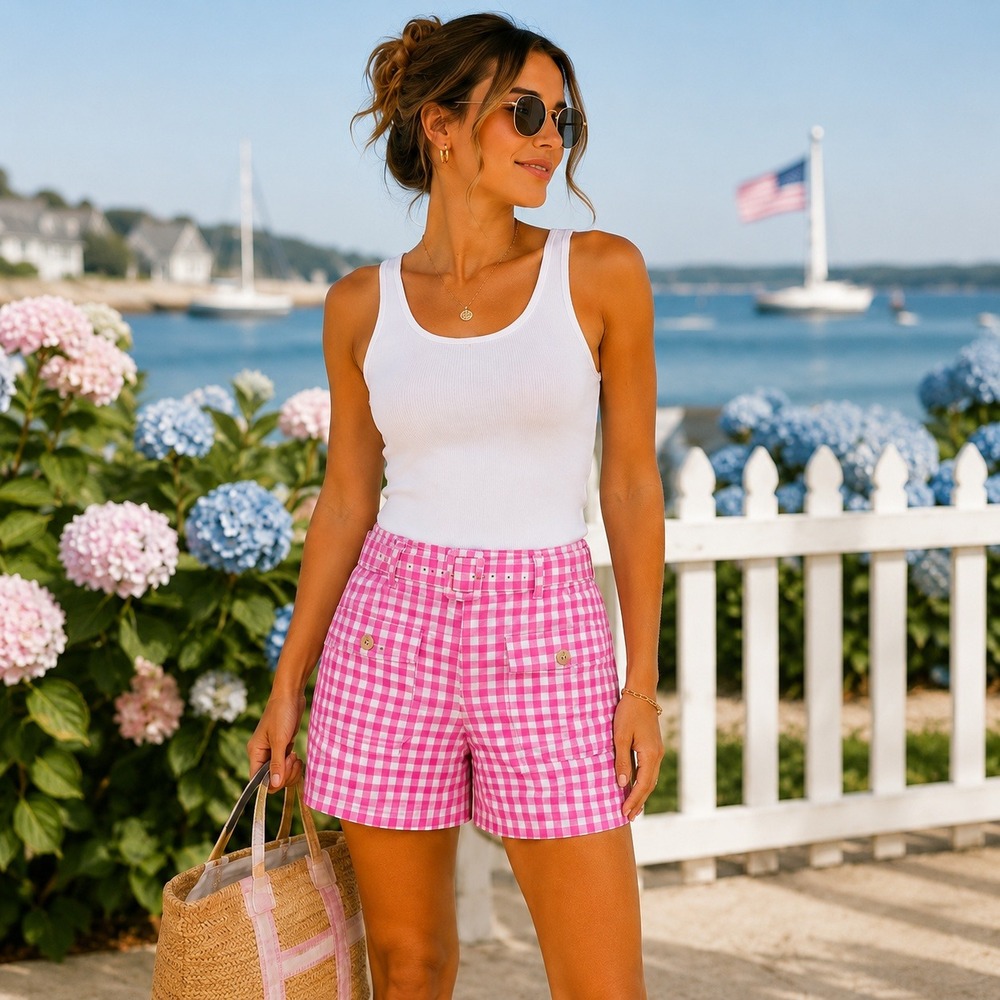 Scotch & Soda Maison Scotch Linen Blend Gingham Shorts M Preppy Sailor Coquette